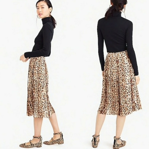 JCrew Pleated Leopard Print Pleated Midi Skirt WQ5797 Neutral Sz 2 - Picture 5 of 5